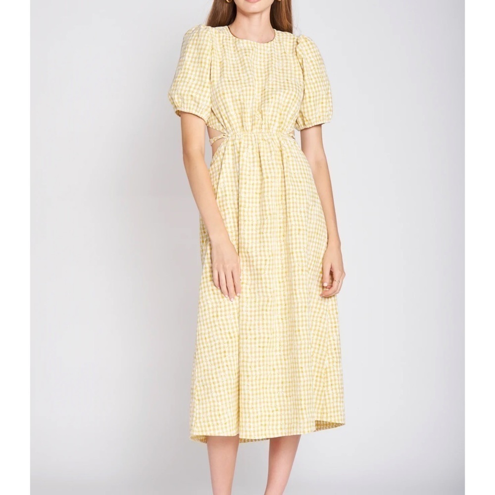 NWT En Saison Kanika Embroidered Gingham Midi Dress Size M